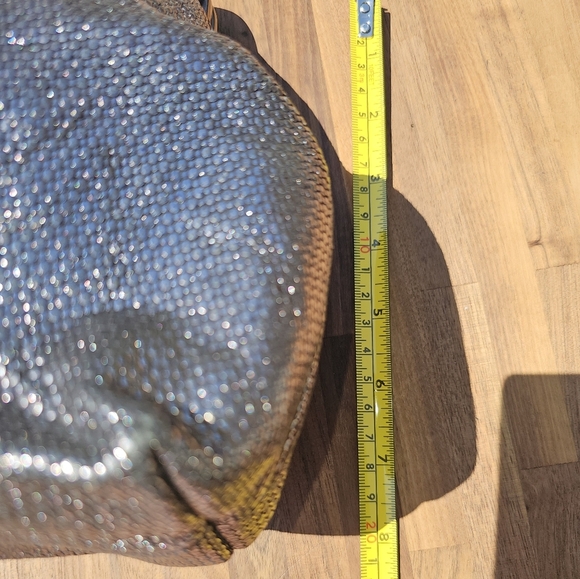 Vittoria Nipoli Genuine Leather Metalic Kiss Lock Silver Chain Evening Bag - Picture 11 of 11